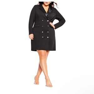 City Chic Black Double-Breasted Blazer Dress